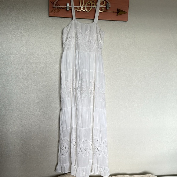NAOO Nation AK Outfits White Eyelet Layered Maxi Boho Peasant Dress Medium - Picture 3 of 13
